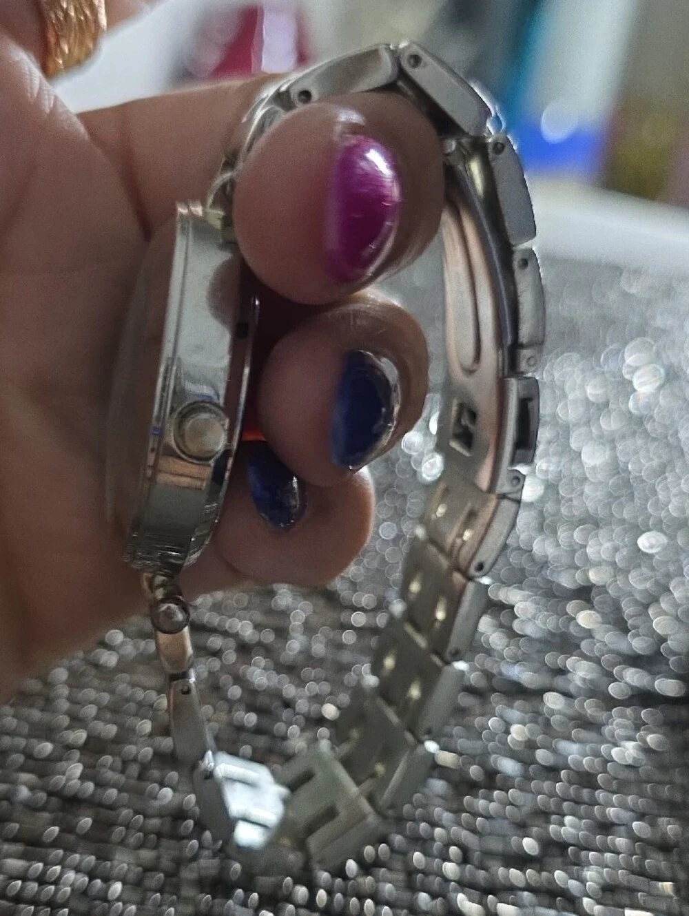 Men's Silver Bracelet Watch with Black Dial